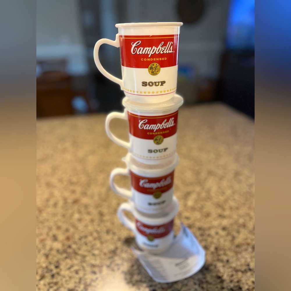 Campbell’s set of 4 Soup Plastic Microwave Soup Mugs. One missing lid